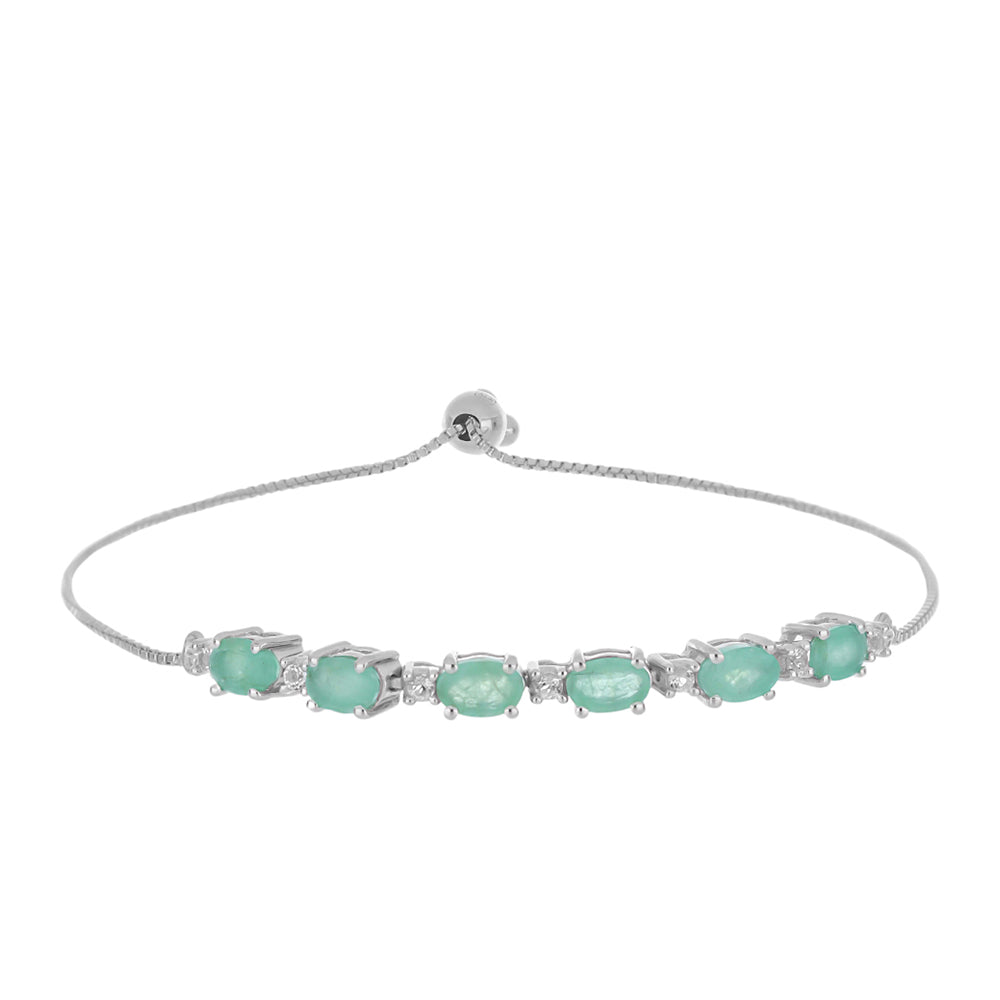 Pulsera de Plata con Esmeralda de Brasil y Topacio Blanco