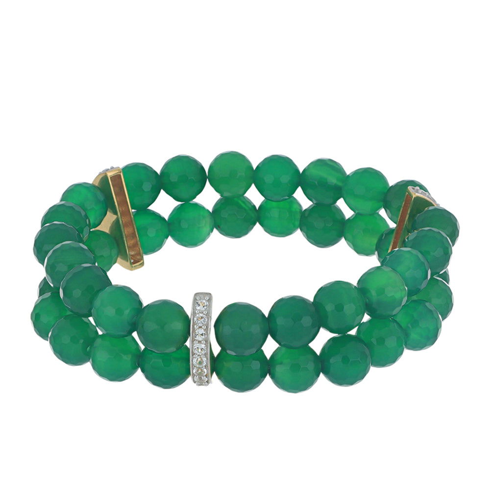 Pulsera de Plata Bañada en Oro con Ágata Verde y Topacio Blanco 1 