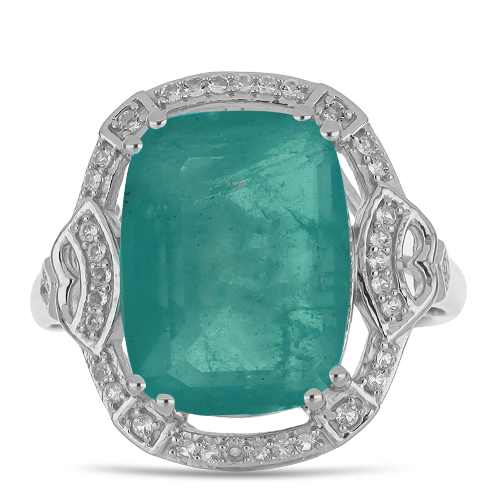 Anillo de Plata con Cuarzo Paraiba y Topacio Blanco