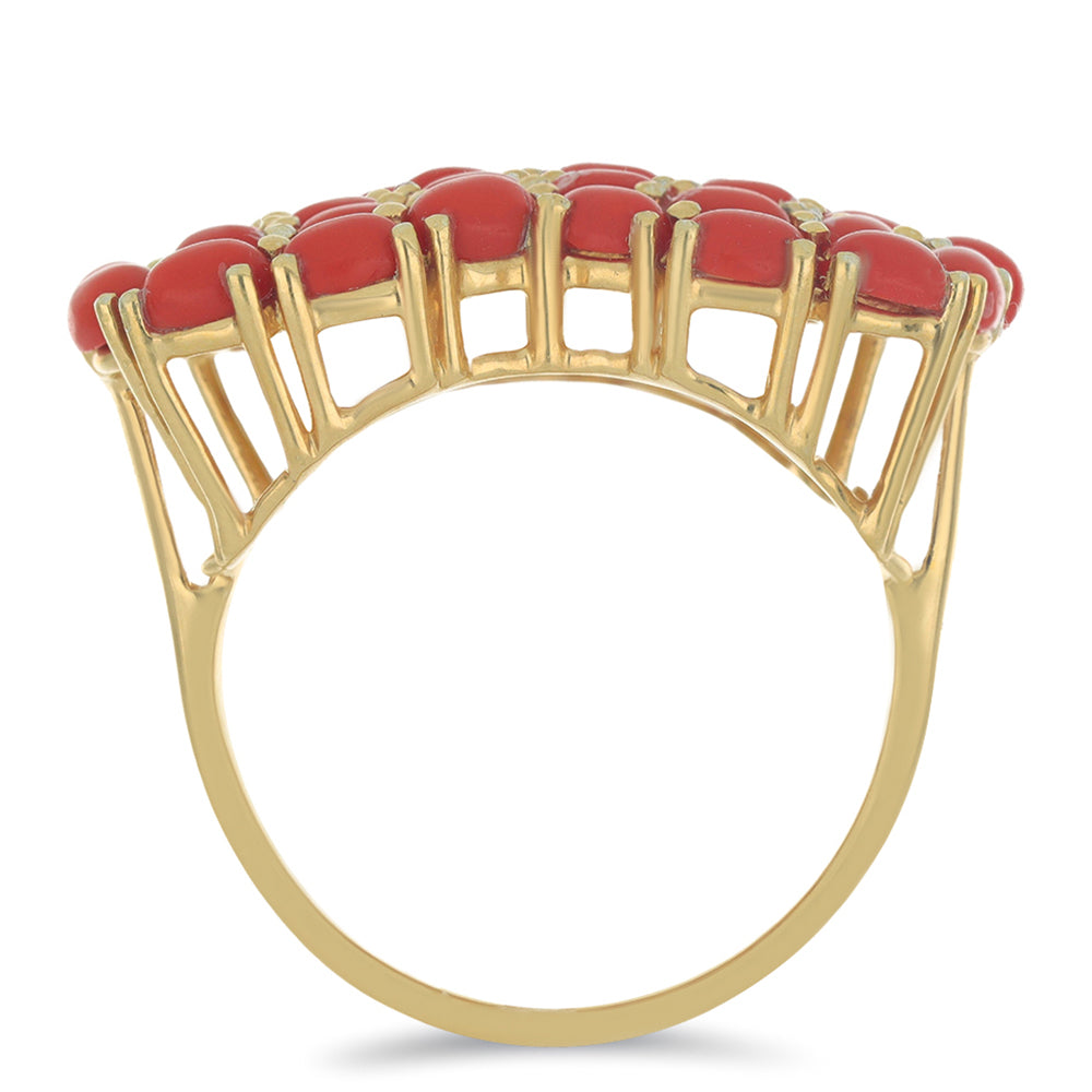 Anillo de Plata Bañada en Oro con Coral de Esponja Roja