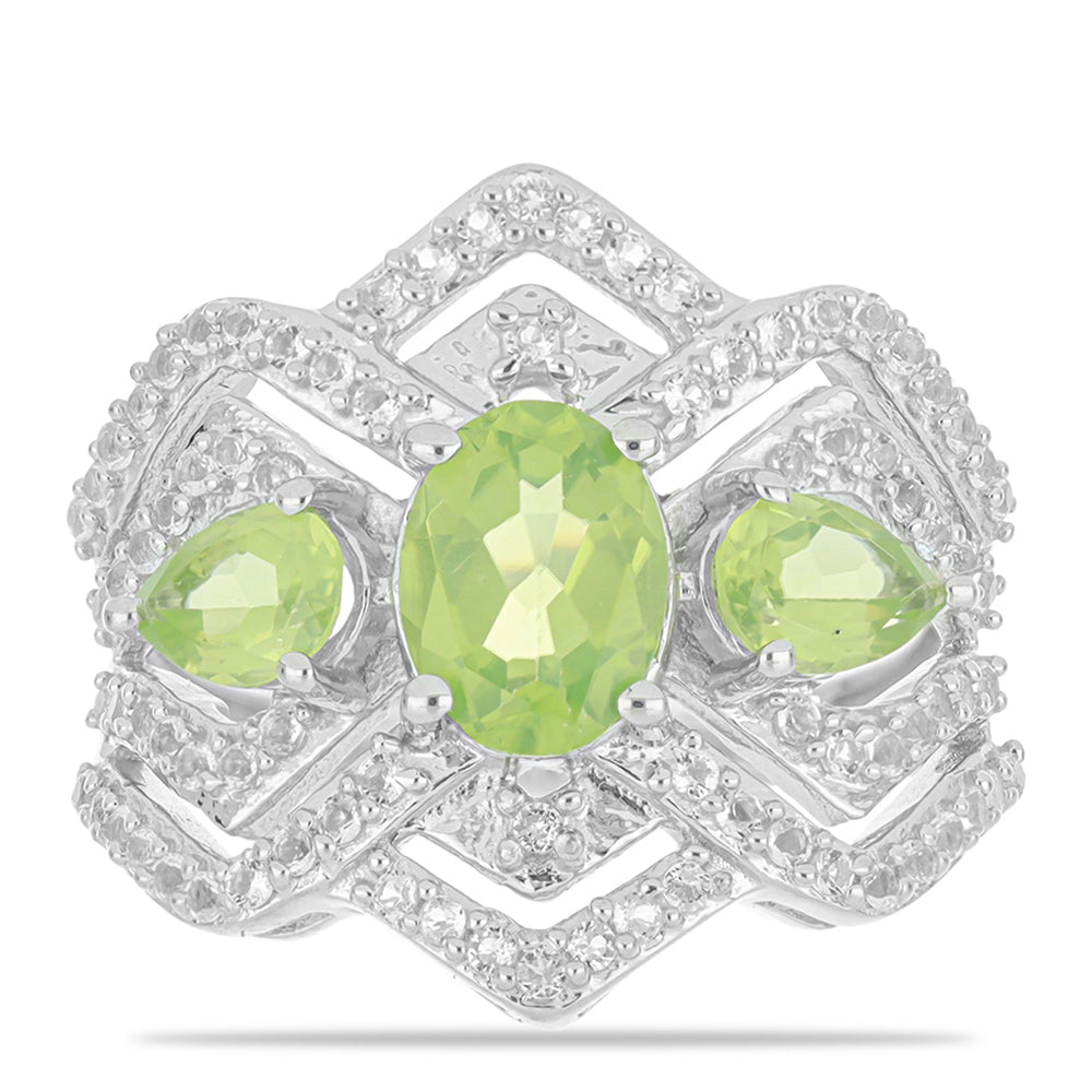 Anillo de Plata con Peridoto de Changbai y Topacio Blanco 1 