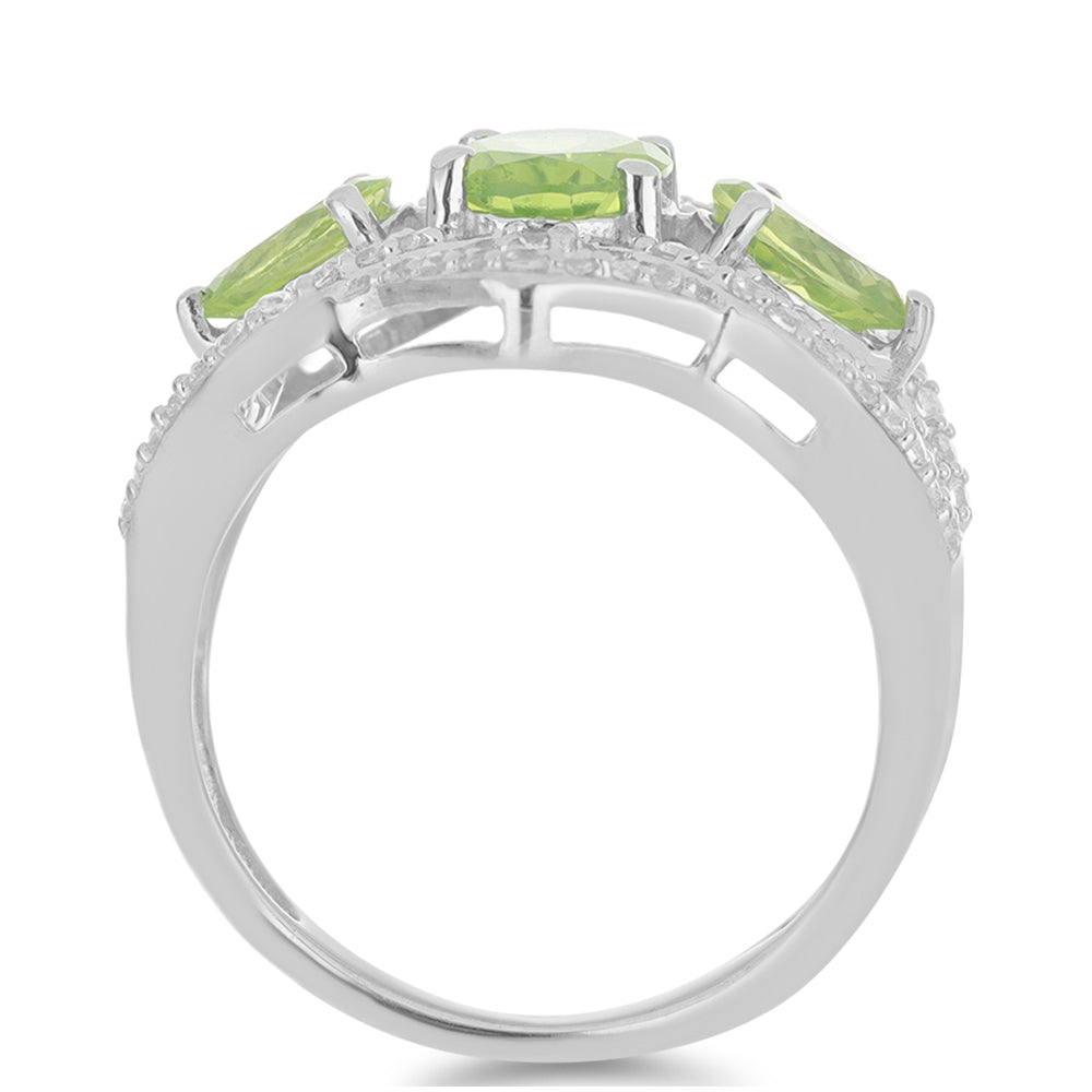 Anillo de Plata con Peridoto de Changbai y Topacio Blanco