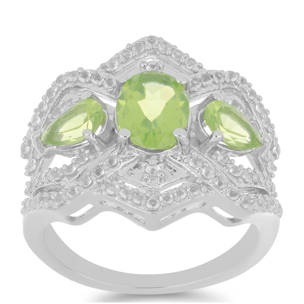 Anillo de Plata con Peridoto de Changbai y Topacio Blanco