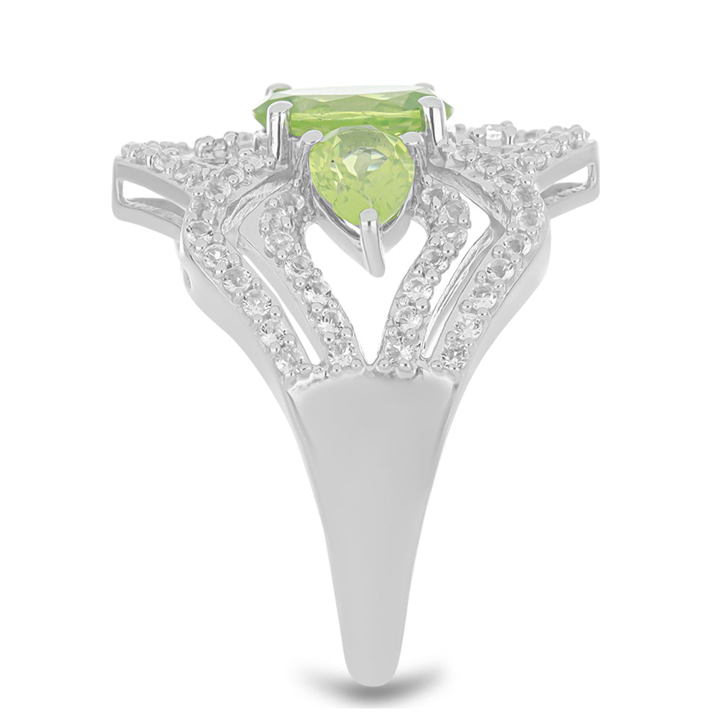 Anillo de Plata con Peridoto de Changbai y Topacio Blanco