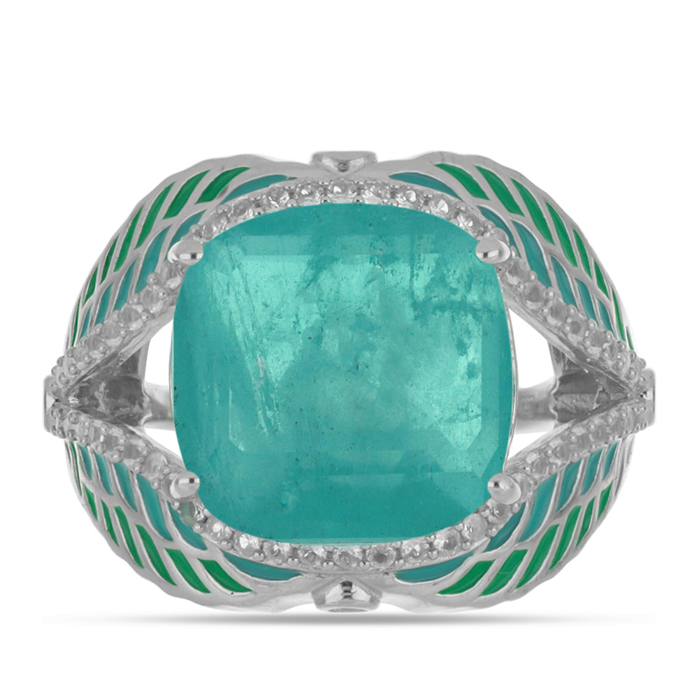 Anillo de Plata con Cuarzo Paraiba y Topacio Blanco