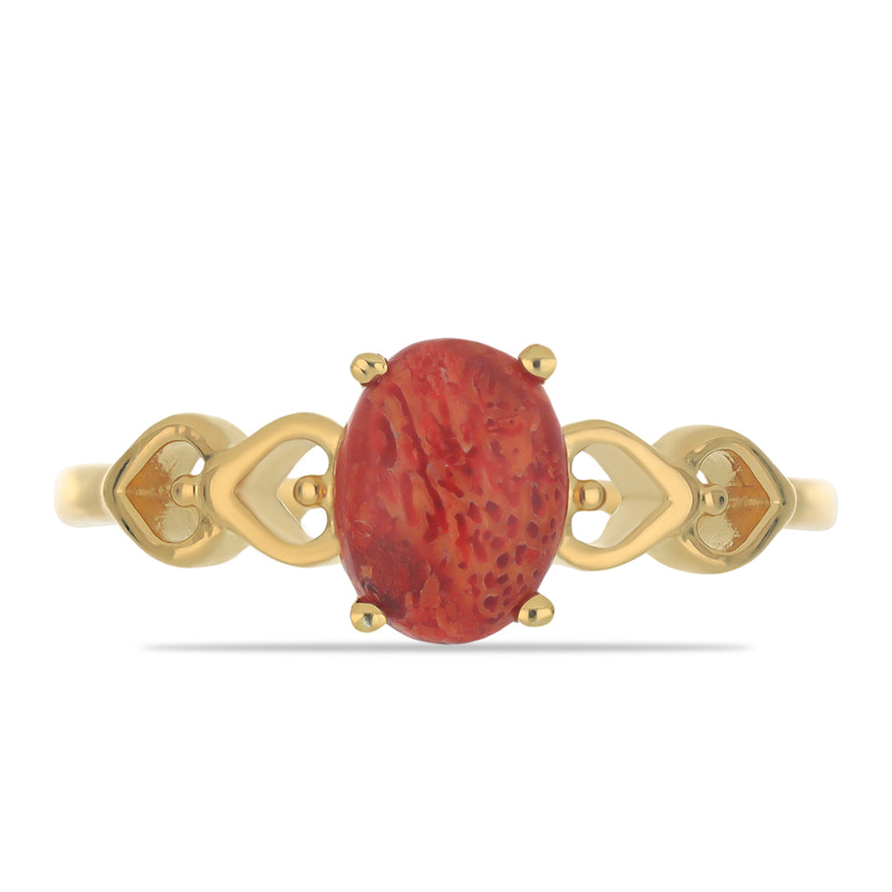 Anillo de Plata Bañada en Oro con Coral de Esponja Roja