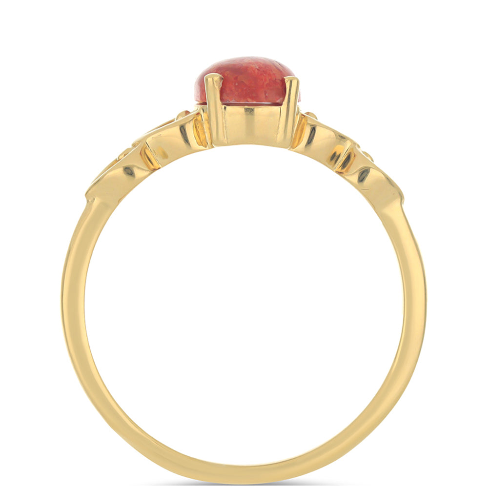 Anillo de Plata Bañada en Oro con Coral de Esponja Roja