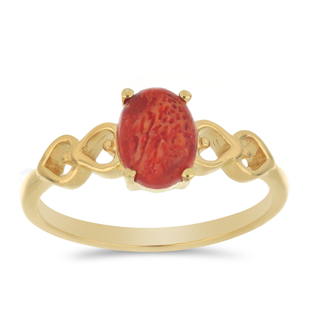 Anillo de Plata Bañada en Oro con Coral de Esponja Roja 3 