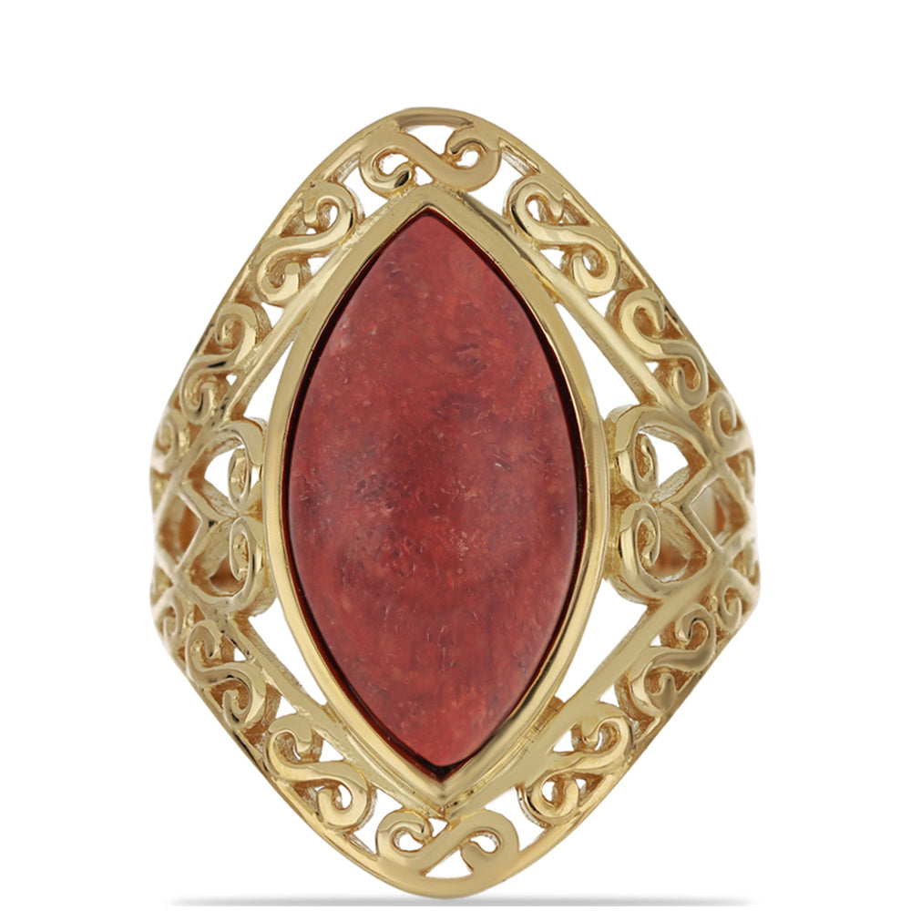 Anillo de Plata Bañada en Oro con Coral de Esponja Roja 1 