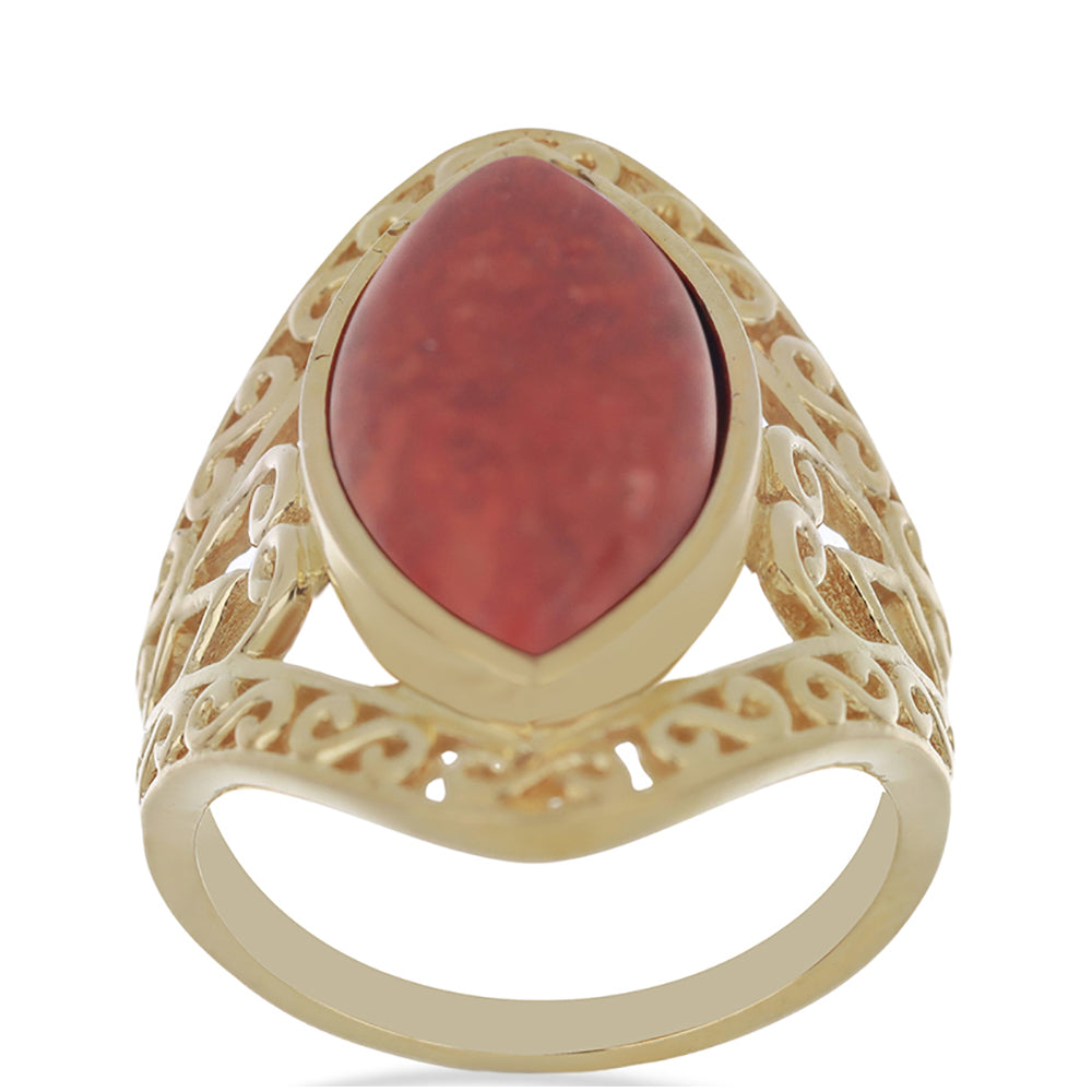 Anillo de Plata Bañada en Oro con Coral de Esponja Roja 3 