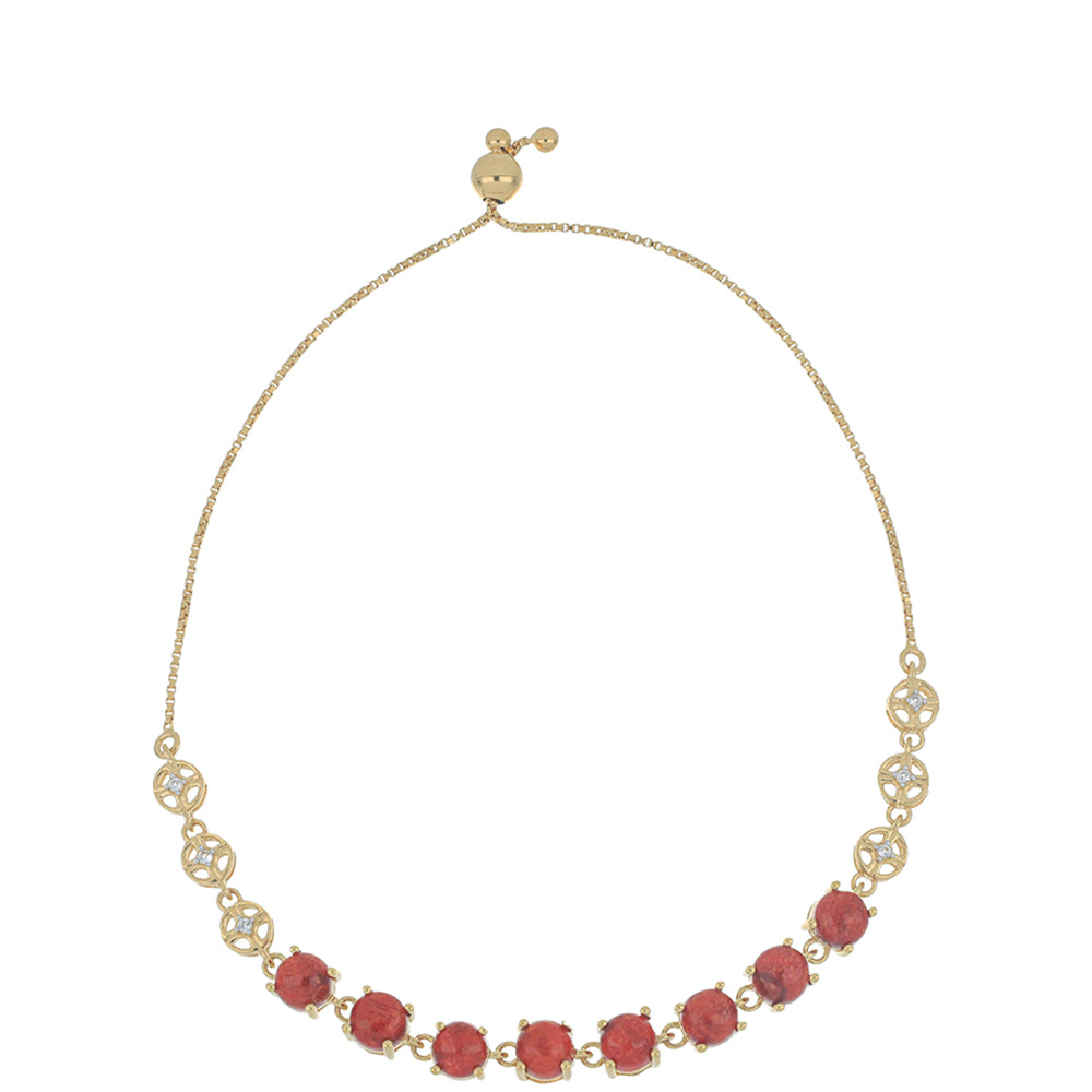 Pulsera de Plata Bañada en Oro con Coral de Esponja Roja y Topacio Blanco 1 