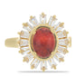 Anillo de Plata Bañada en Oro con Coral de Esponja Roja y Zircón Blanco