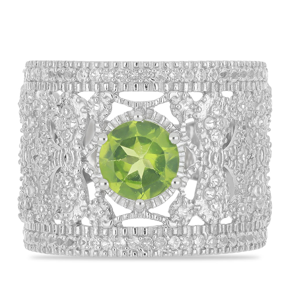 Anillo de Plata con Peridoto de Changbai y Topacio Blanco 1 