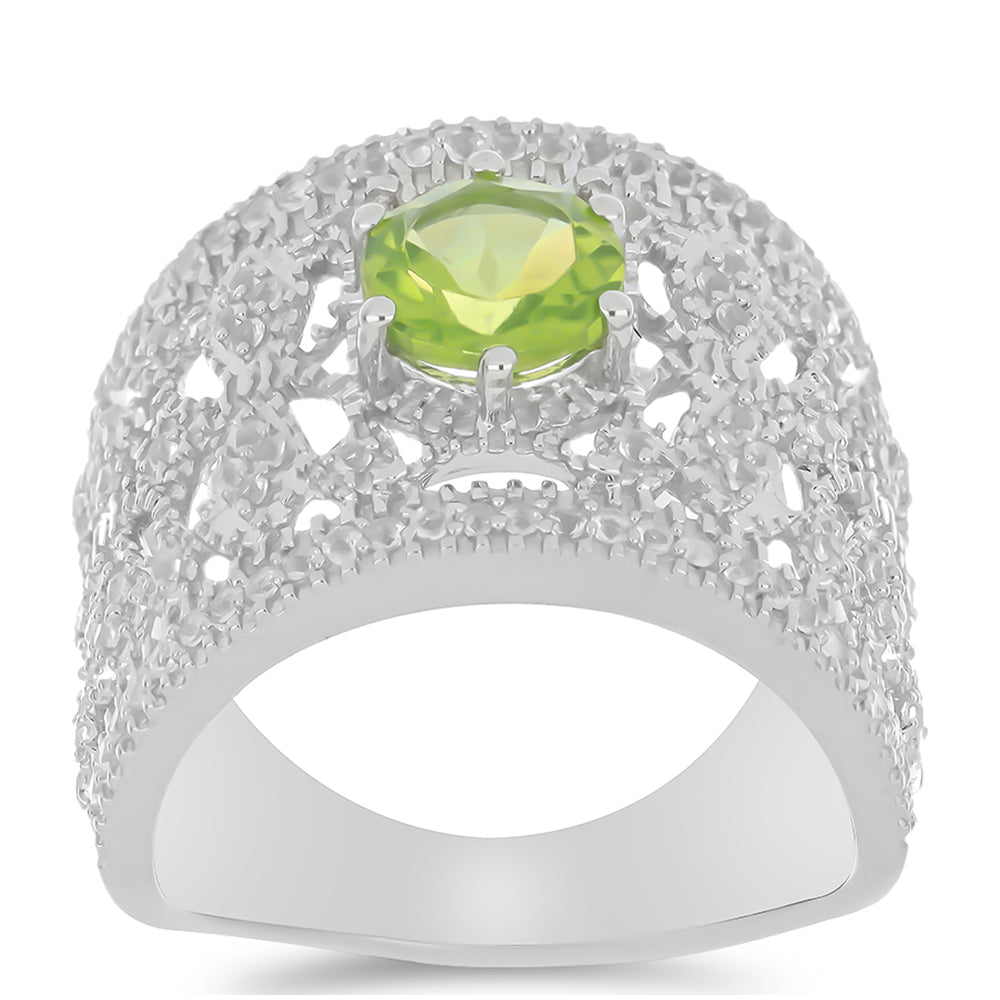 Anillo de Plata con Peridoto de Changbai y Topacio Blanco