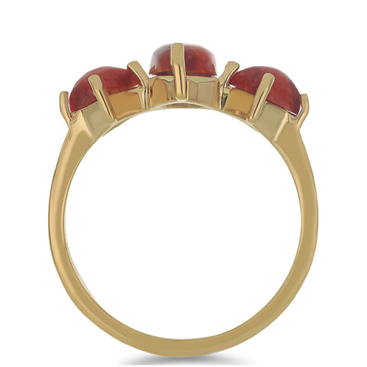 Anillo de Plata Bañada en Oro con Coral de Esponja Roja