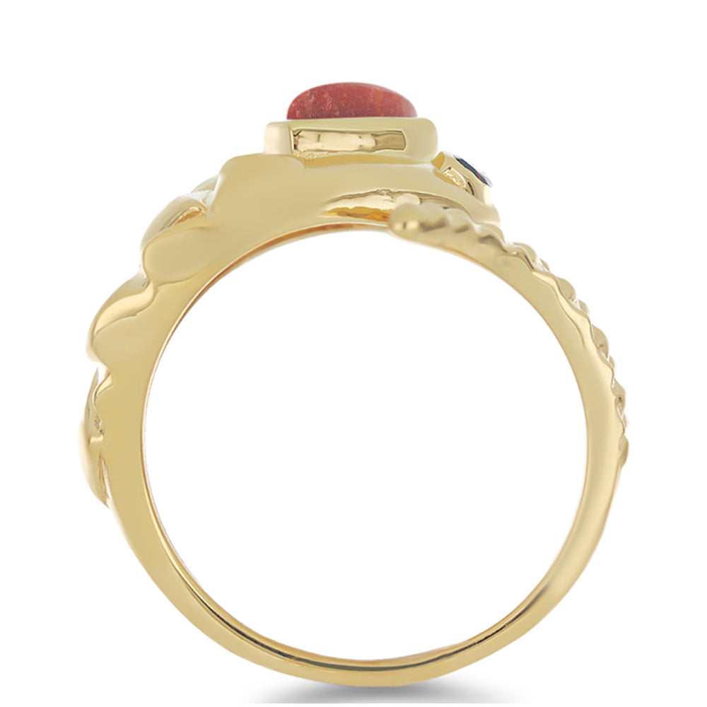 Anillo de Plata Bañada en Oro con Coral de Esponja Roja y Granate Barton