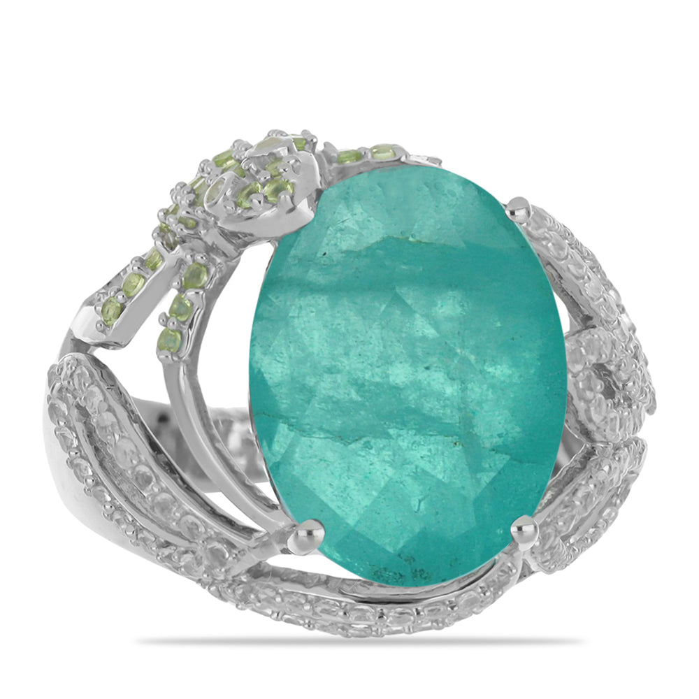 Anillo de Plata con Cuarzo Paraiba y Peridoto de Changbai 1 