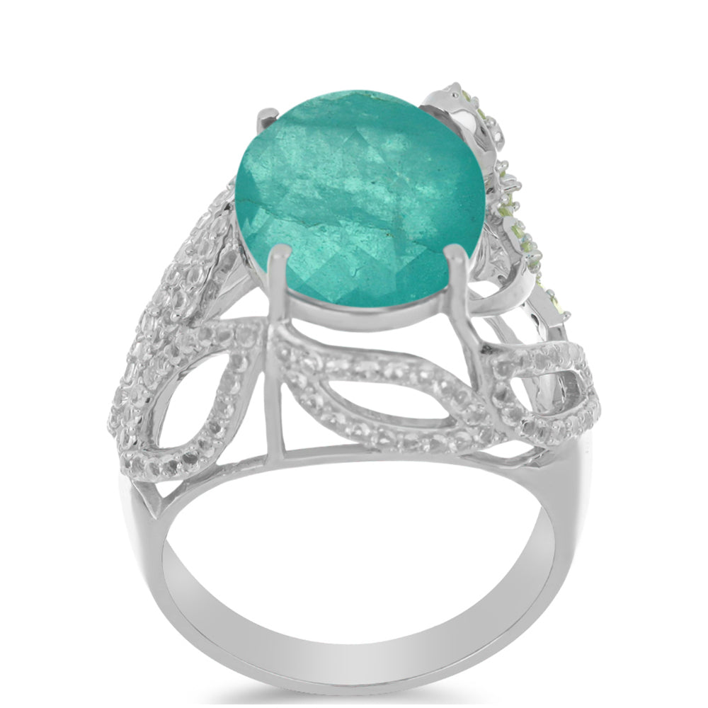 Anillo de Plata con Cuarzo Paraiba y Peridoto de Changbai