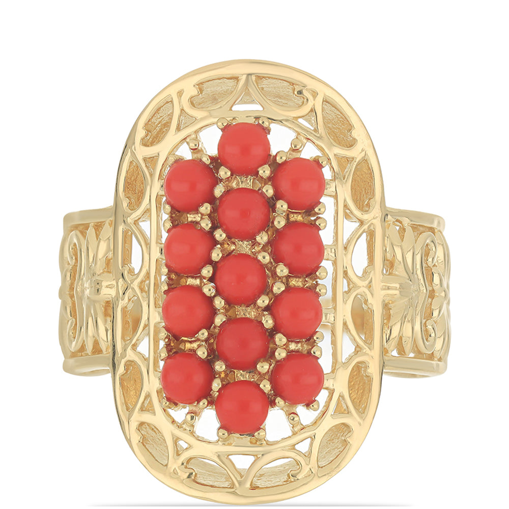 Anillo de Plata Bañada en Oro con Coral de Esponja Roja