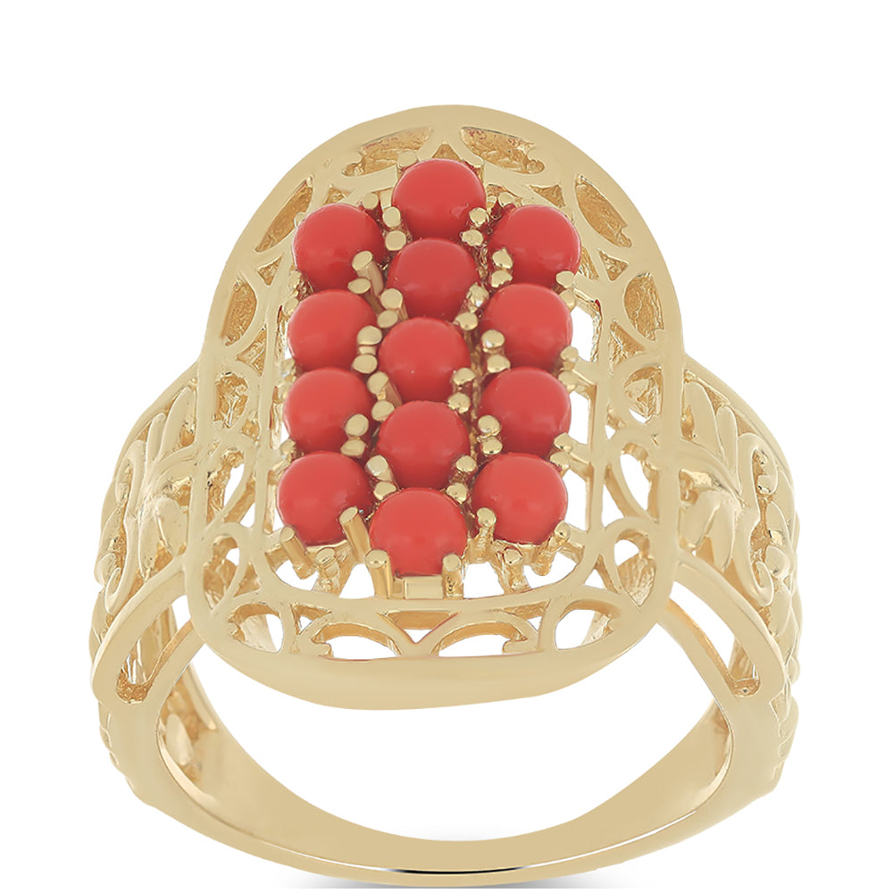 Anillo de Plata Bañada en Oro con Coral de Esponja Roja 3 