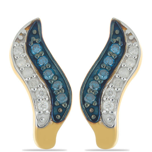 Pendientes de Plata Bañada en Oro con Diamante Azul y Diamante blanco