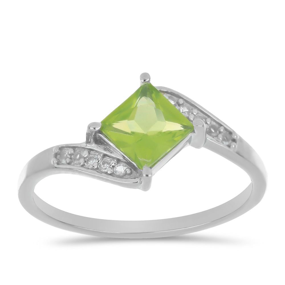 Anillo de Plata con Peridoto de Changbai y Topacio Blanco