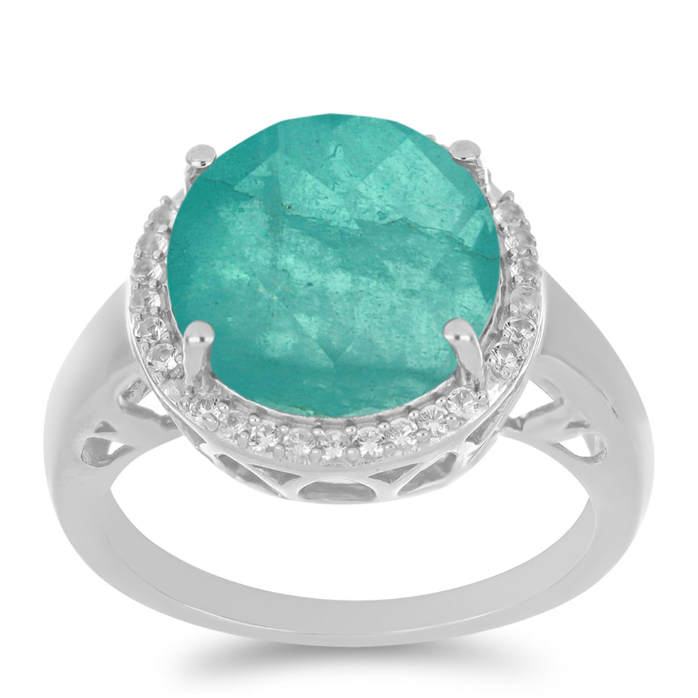 Anillo de Plata con Cuarzo Paraiba y Topacio Blanco