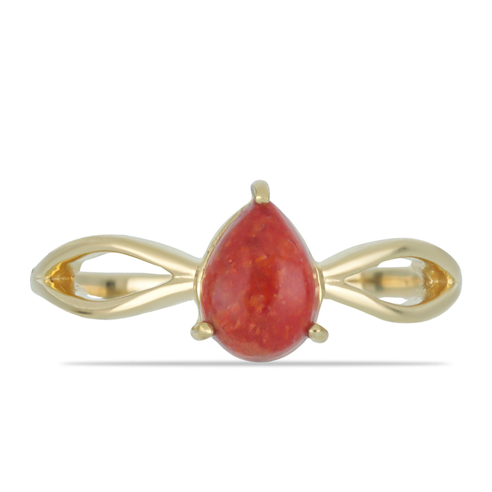 Anillo de Plata Bañada en Oro con Coral de Esponja Roja 1 