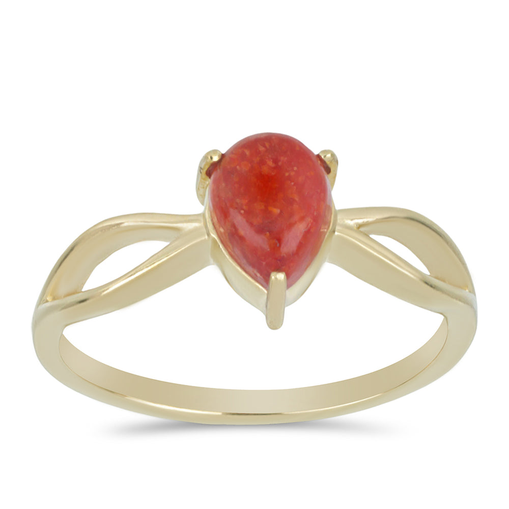 Anillo de Plata Bañada en Oro con Coral de Esponja Roja 3 