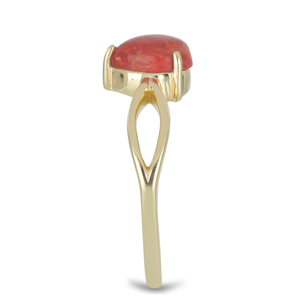 Anillo de Plata Bañada en Oro con Coral de Esponja Roja 4 