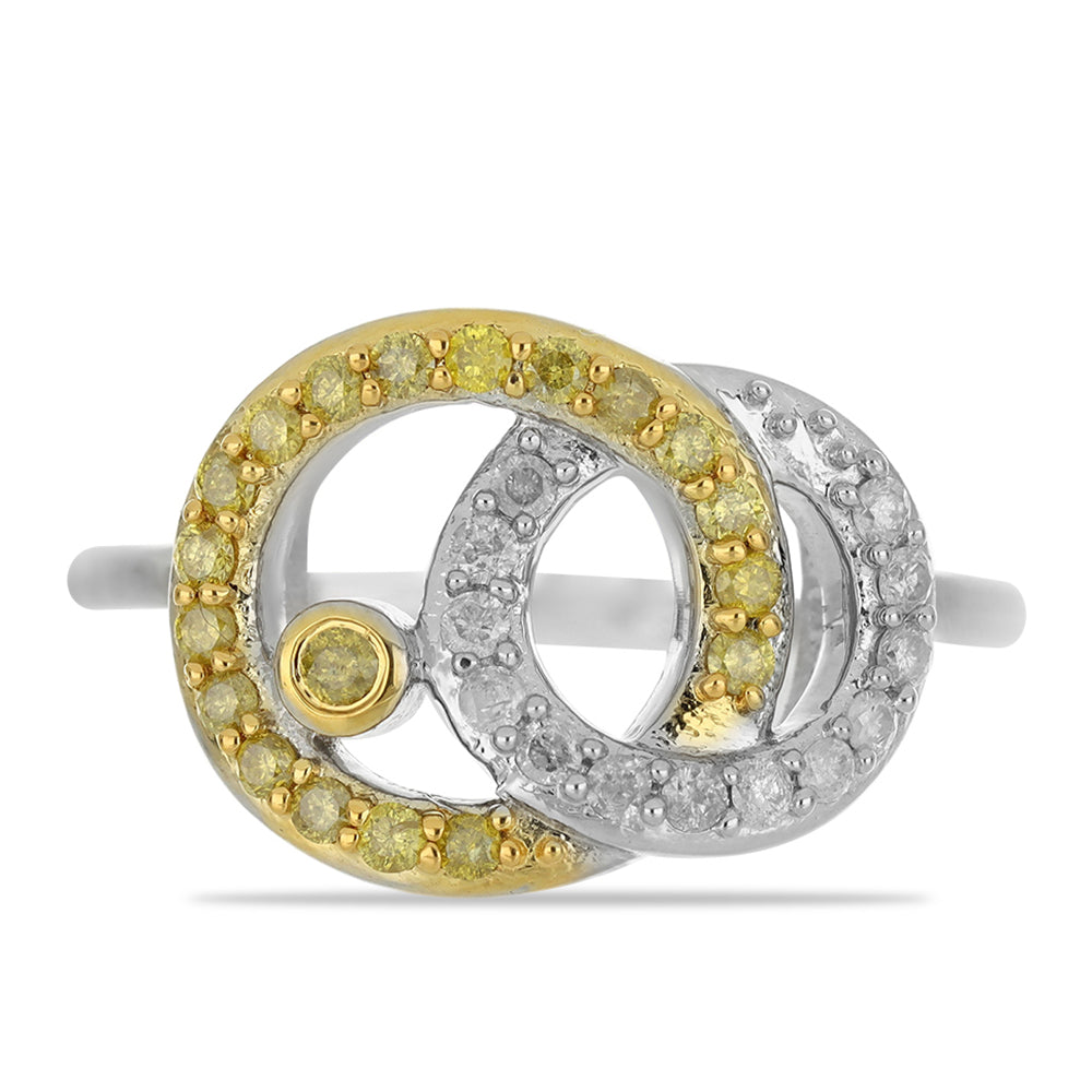 Anillo de Plata con Diamante Amarillo y Diamante blanco 1 