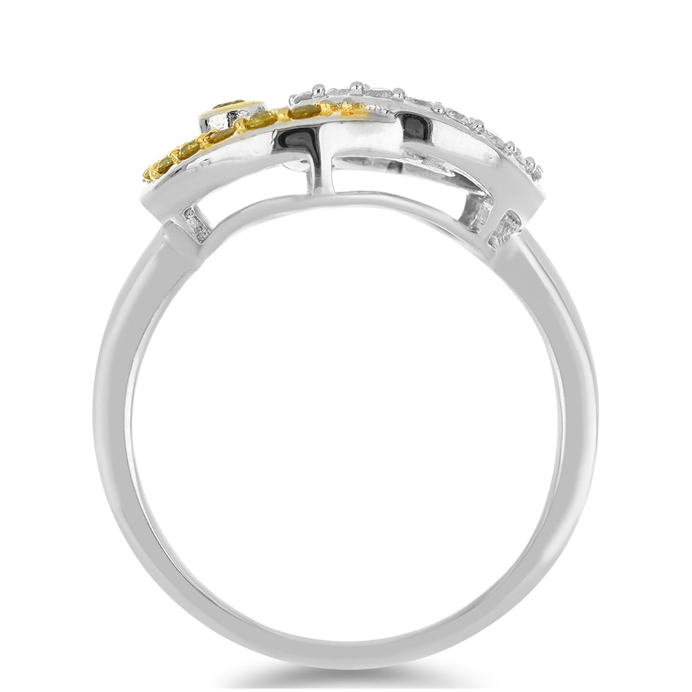 Anillo de Plata con Diamante Amarillo y Diamante blanco 2 