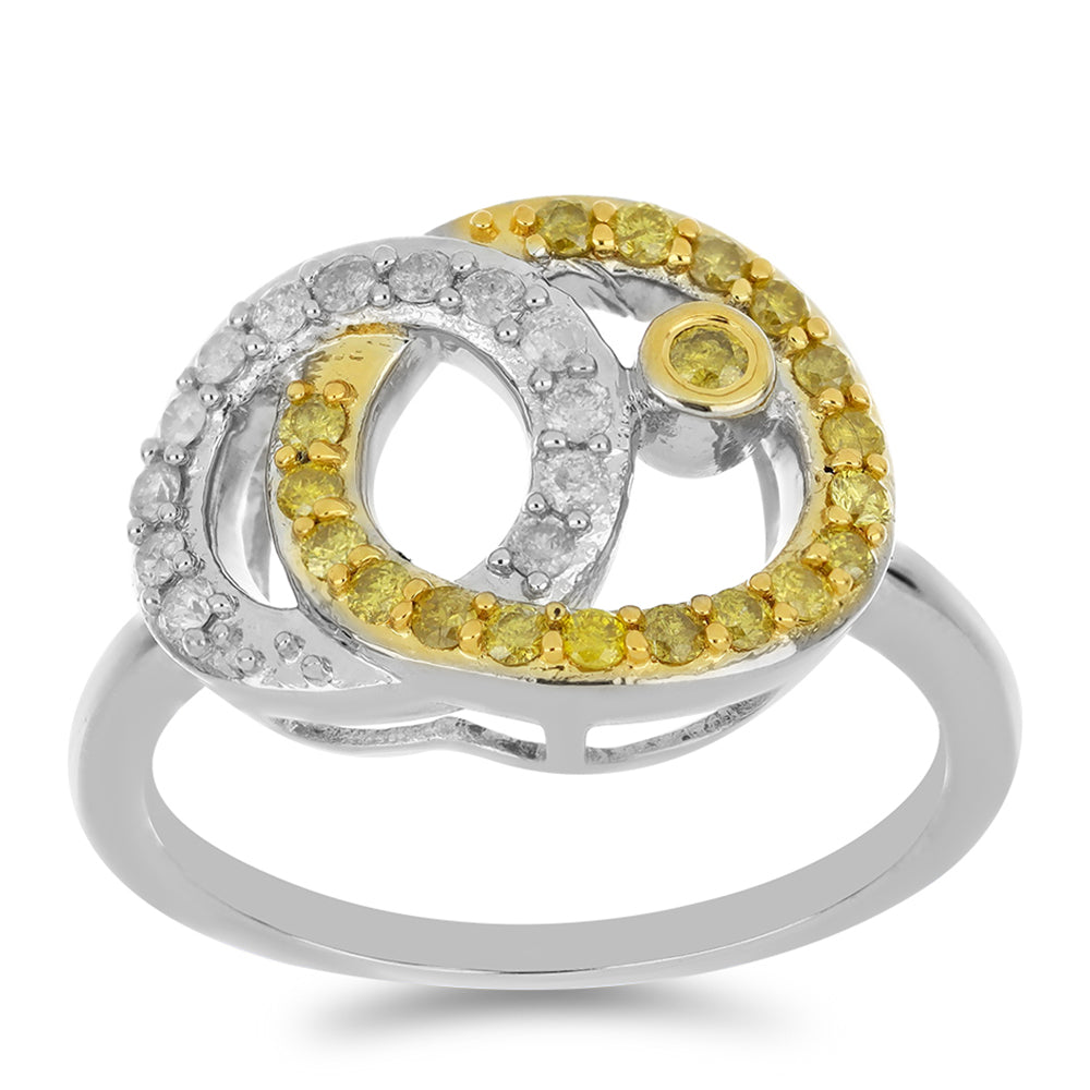 Anillo de Plata con Diamante Amarillo y Diamante blanco