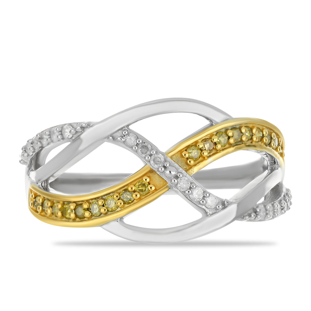 Anillo de Plata con Diamante Amarillo y Diamante blanco