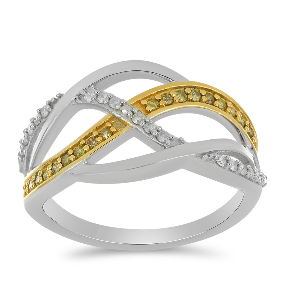 Anillo de Plata con Diamante Amarillo y Diamante blanco