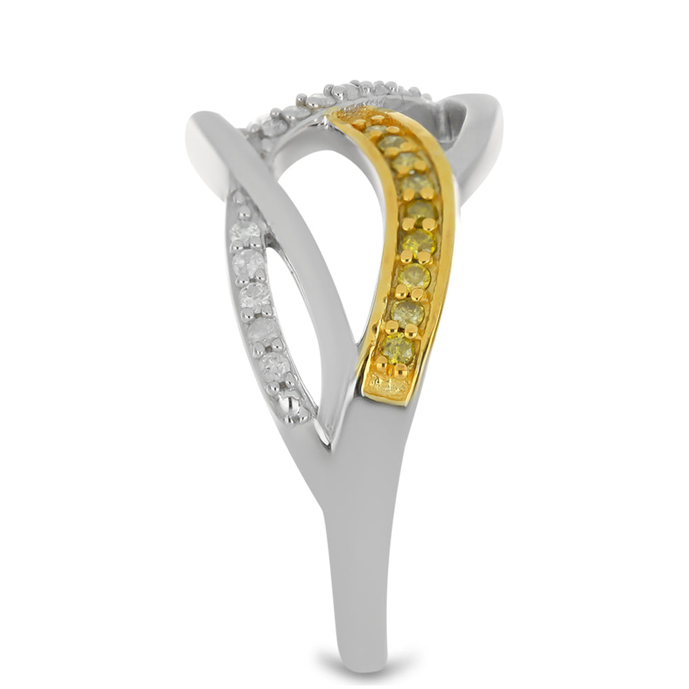 Anillo de Plata con Diamante Amarillo y Diamante blanco