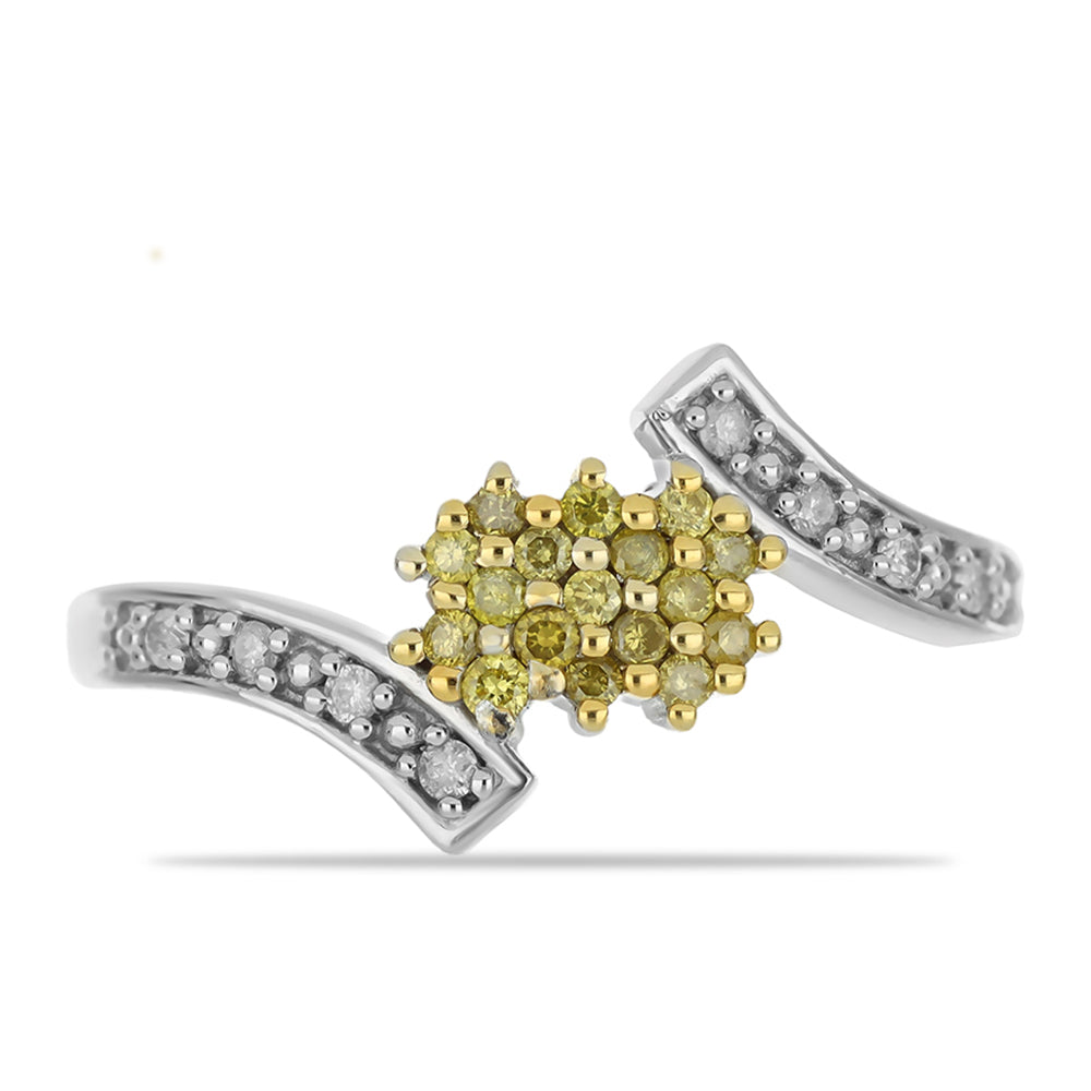 Anillo de Plata con Diamante Amarillo y Diamante blanco 1 