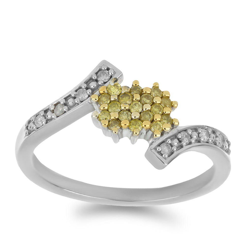 Anillo de Plata con Diamante Amarillo y Diamante blanco 3 