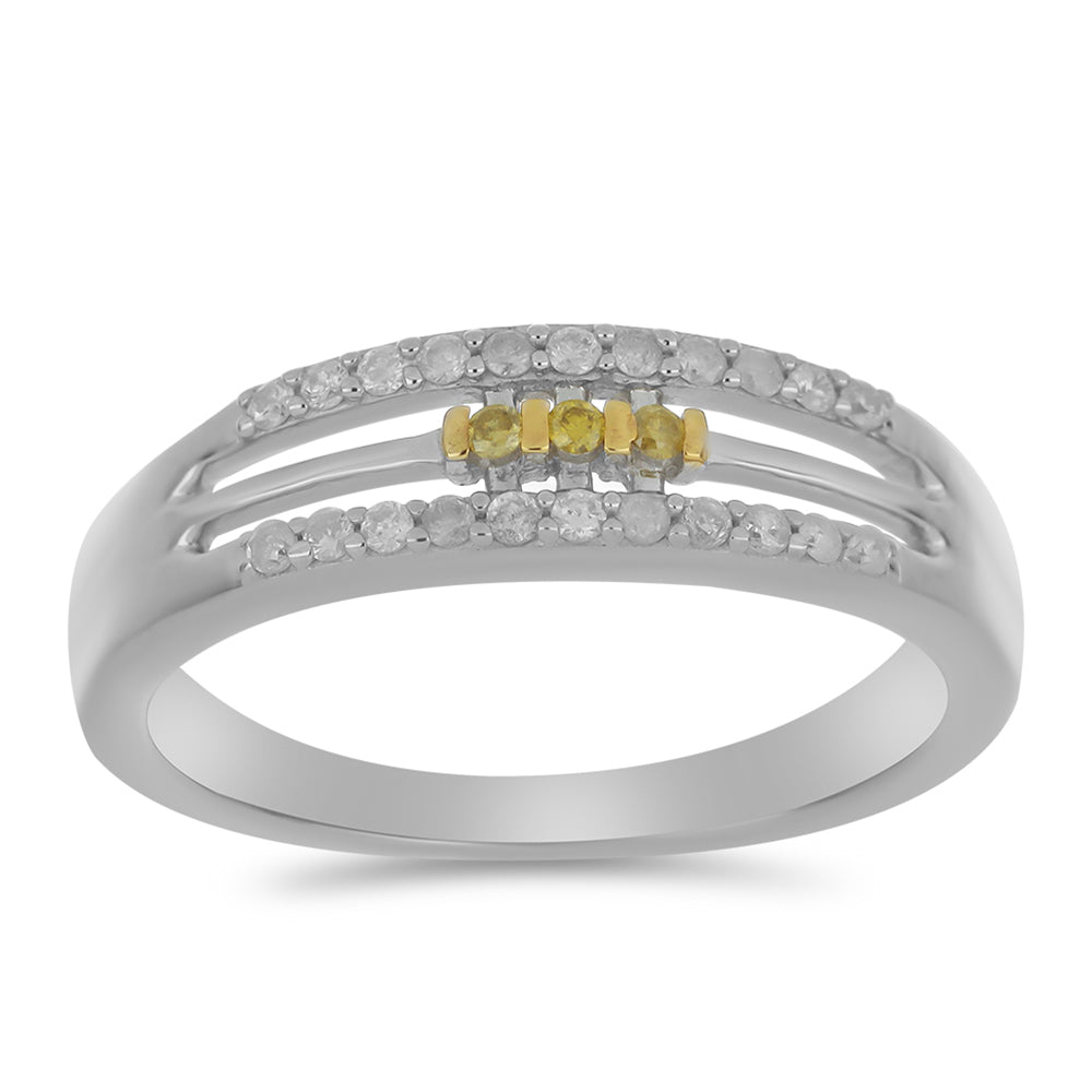 Anillo de Plata con Diamante Amarillo y Diamante blanco