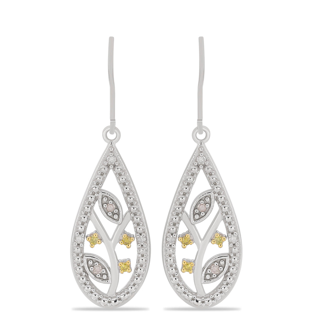 Pendientes de Plata con Diamante Amarillo y Diamante blanco 1 