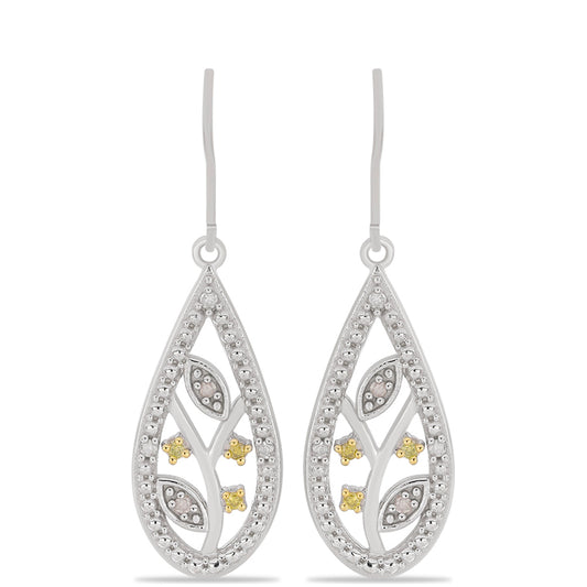 Pendientes de Plata con Diamante Amarillo y Diamante blanco