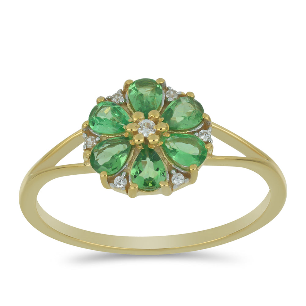 Anillo de Oro 9K con Granate de Tsavorite y Zircón blanco natural