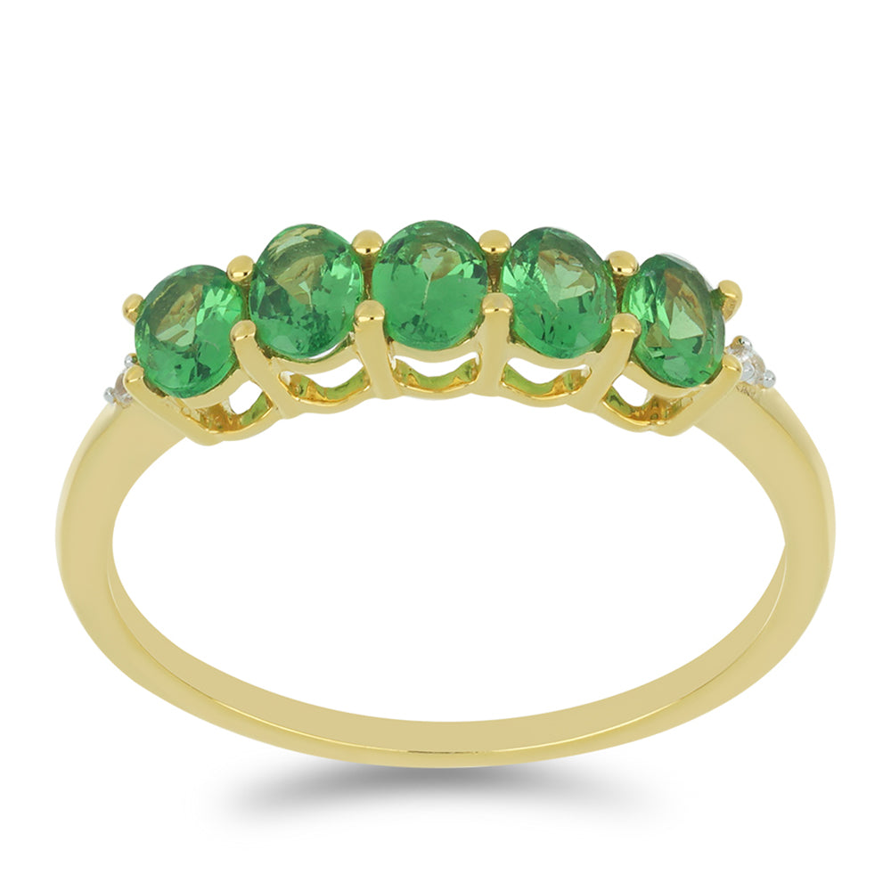 Anillo de Oro 9K con Granate de Tsavorite y Zircón blanco natural