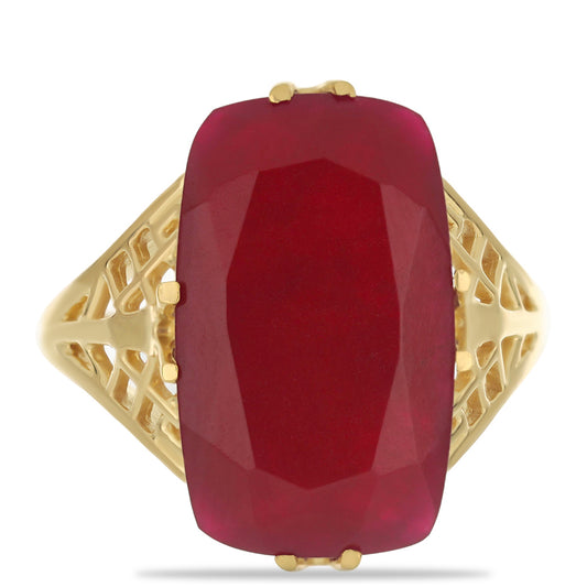 Anillo de Plata Bañada en Oro con Ágata Roja