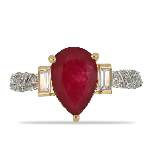 Anillo de Plata Bañada en Oro con Ágata Roja y Zircón Blanco