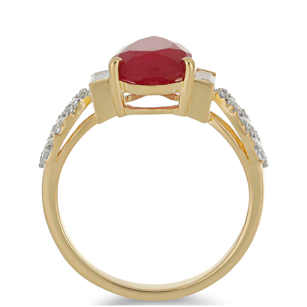 Anillo de Plata Bañada en Oro con Ágata Roja y Zircón Blanco