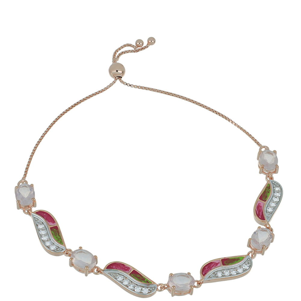 Pulsera de Plata Bañada en Oro Rosa con Cuarzo Rosa de Ramaratina y Topacio Blanco