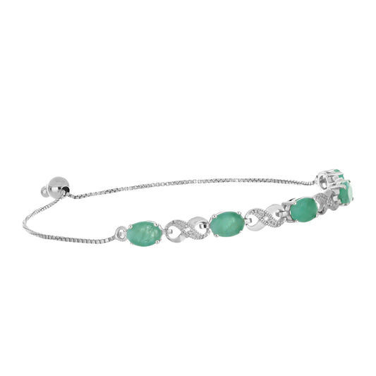 Pulsera de Plata con Esmeralda de Brasil y Topacio Blanco