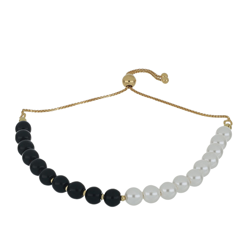 Pulsera de Plata Bañada en Oro con Obsidiana y Perla de Agua Dulce 1 