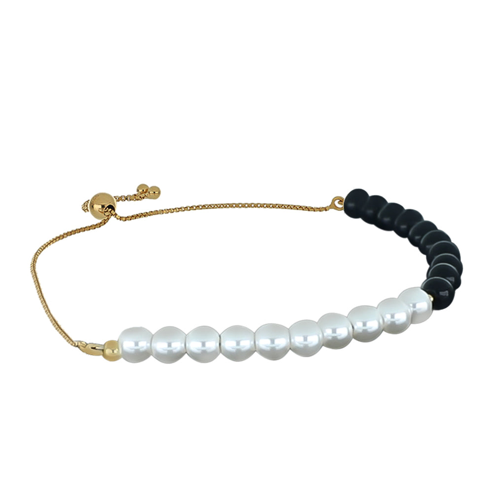 Pulsera de Plata Bañada en Oro con Obsidiana y Perla de Agua Dulce 2 